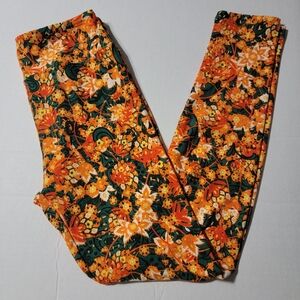 💚 LuLaRoe OS Orange Tropical Floral‎ Ankle Leggings